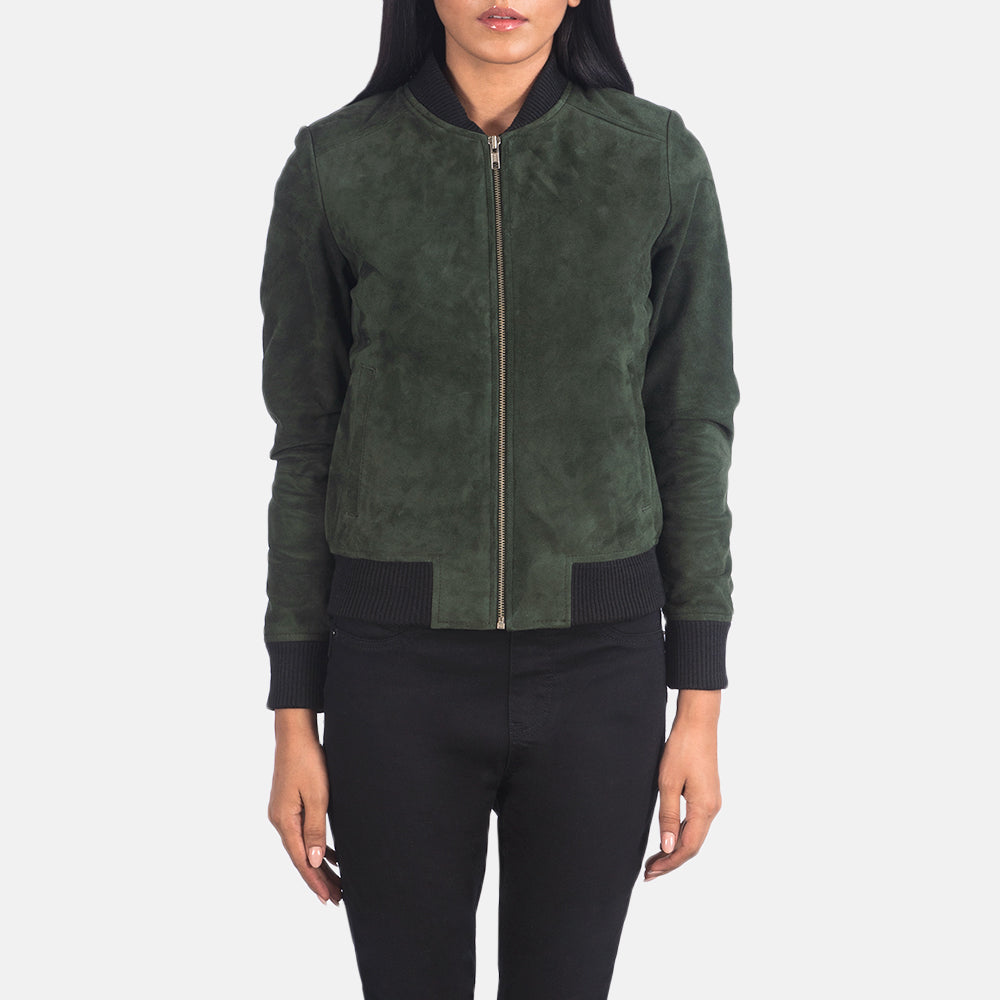 Bliss Green Suede Bomber Jacket