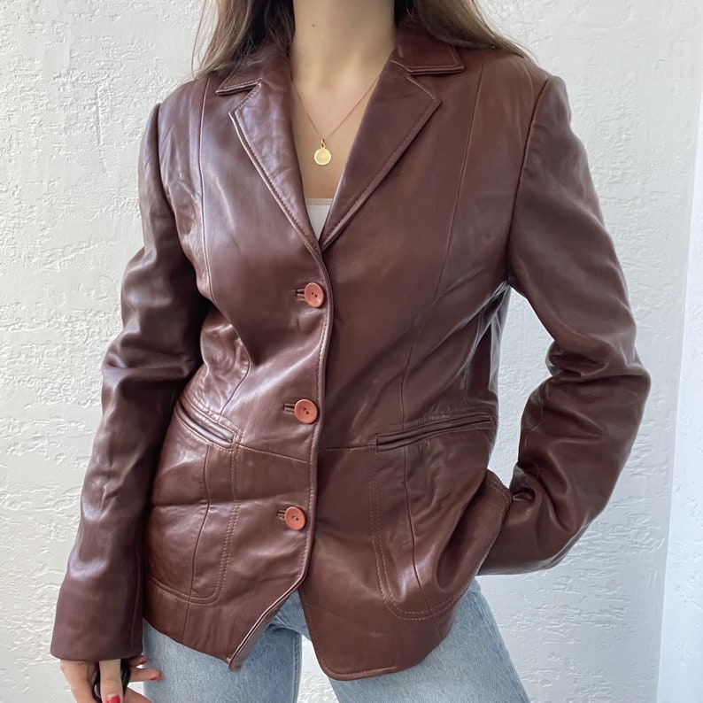 Women Brown Leather Blazer