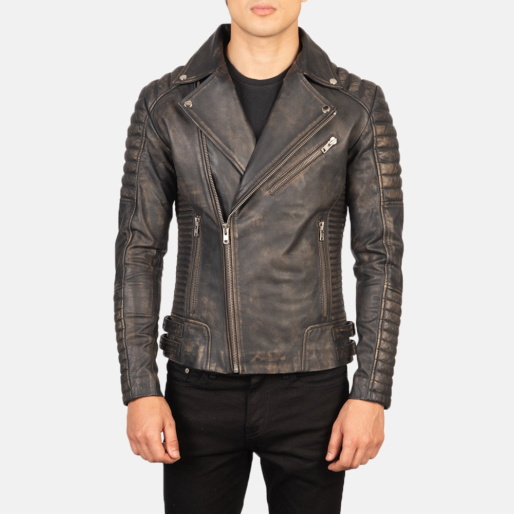 Armand Distressed Brown Leather Biker Jacket - Kualited