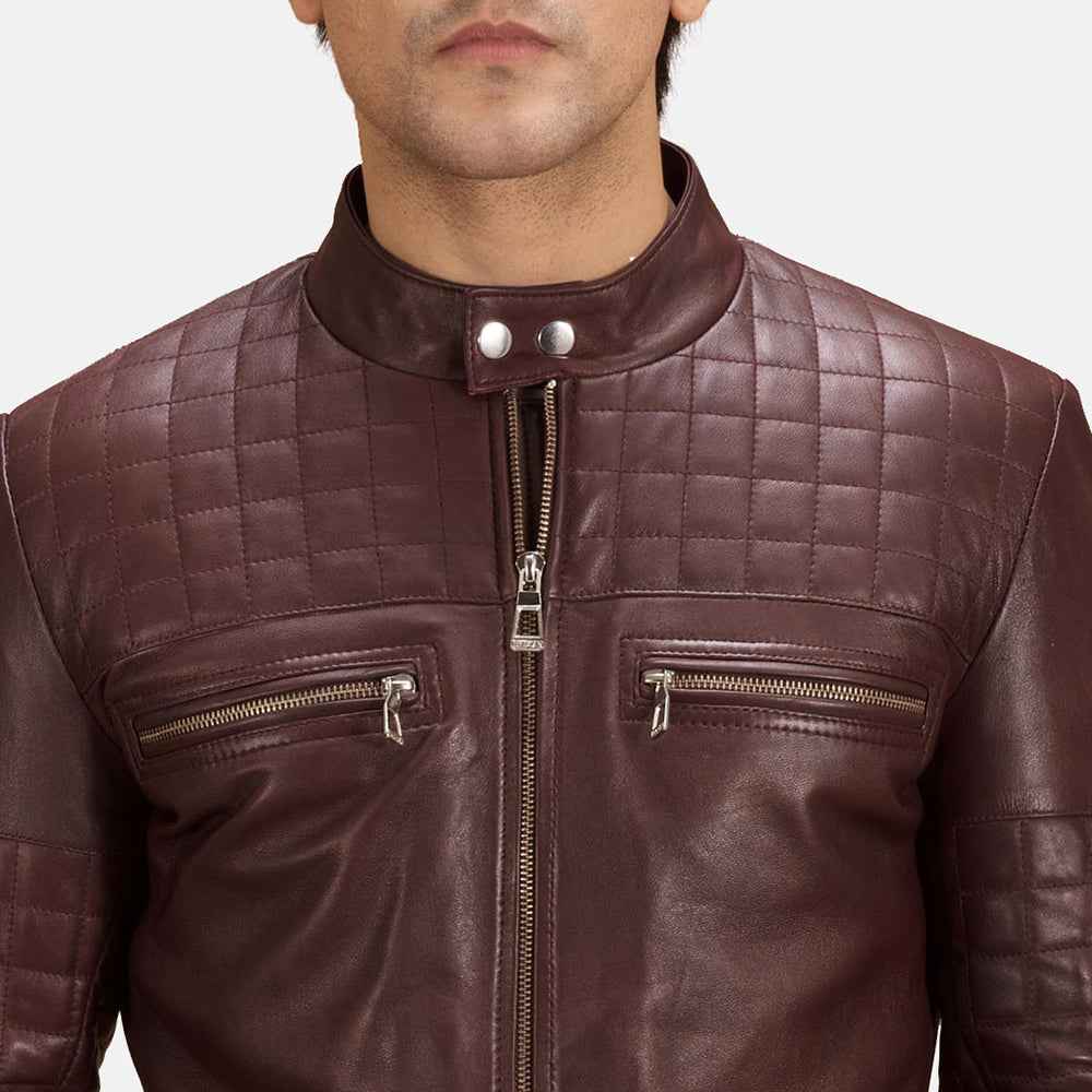 Urbane Quilted Maroon Leather Biker Jacket