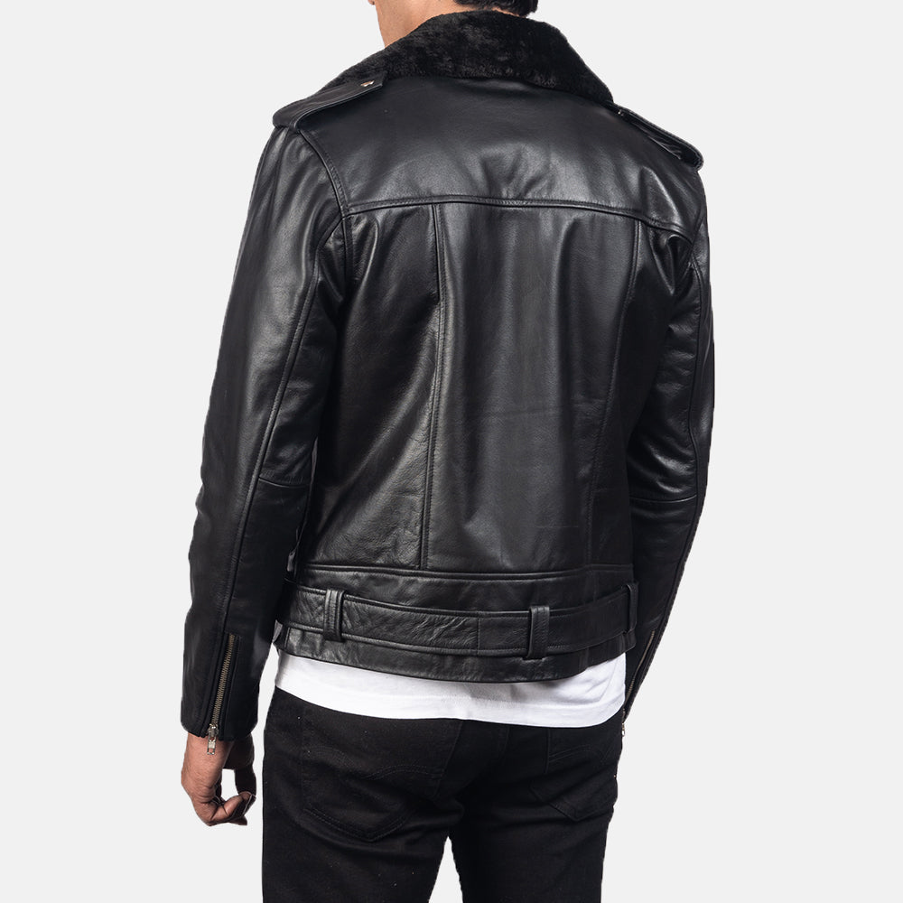 Furton Black Leather Biker Jacket - Kualited