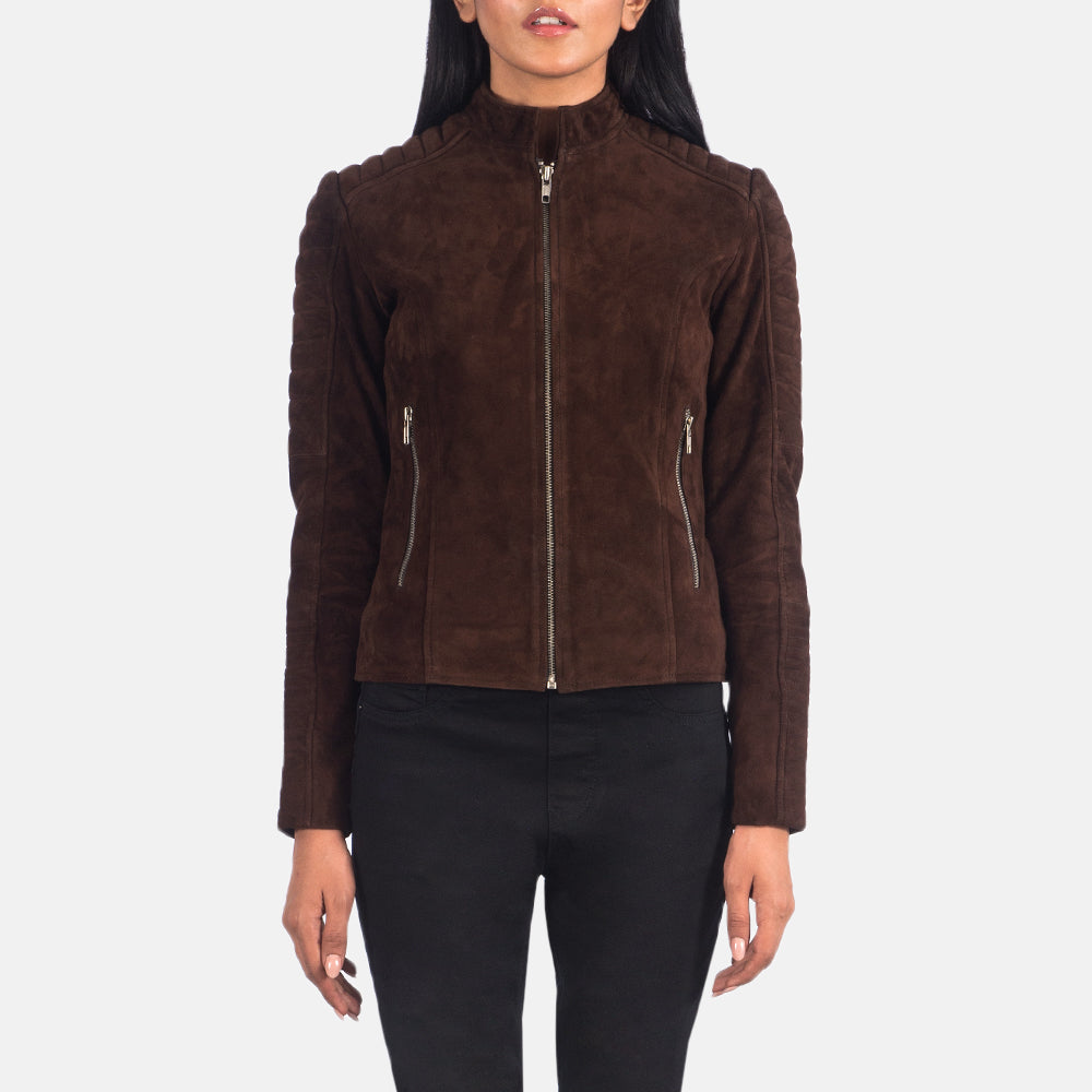 Adalyn Quilted Mocha Suede Biker Jacket - Kualited