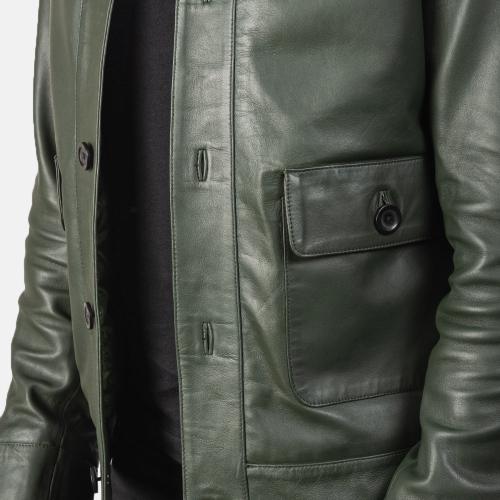 Columbus Green Leather Bomber Jacket - Kualited