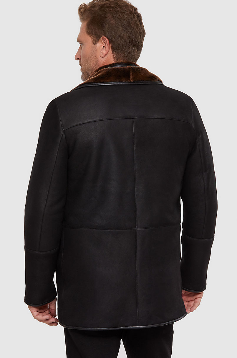 Men's Sheepskin Leather Blazer In Black With Dabble Collar