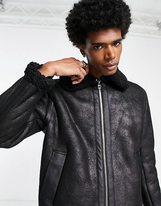 Good For Nothing shearling jacket in black faux leather