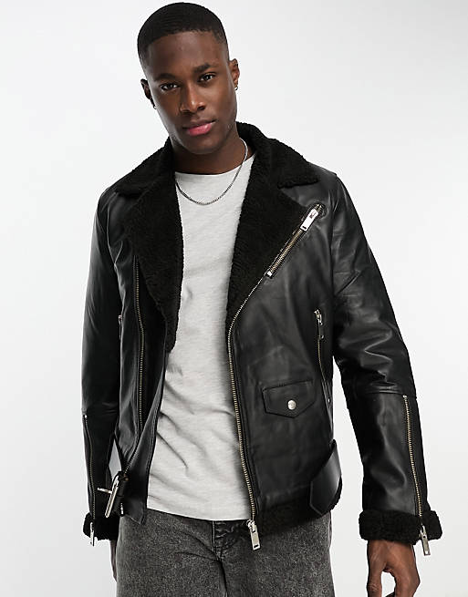 Bolongaro Trevor shearling biker jacket in black