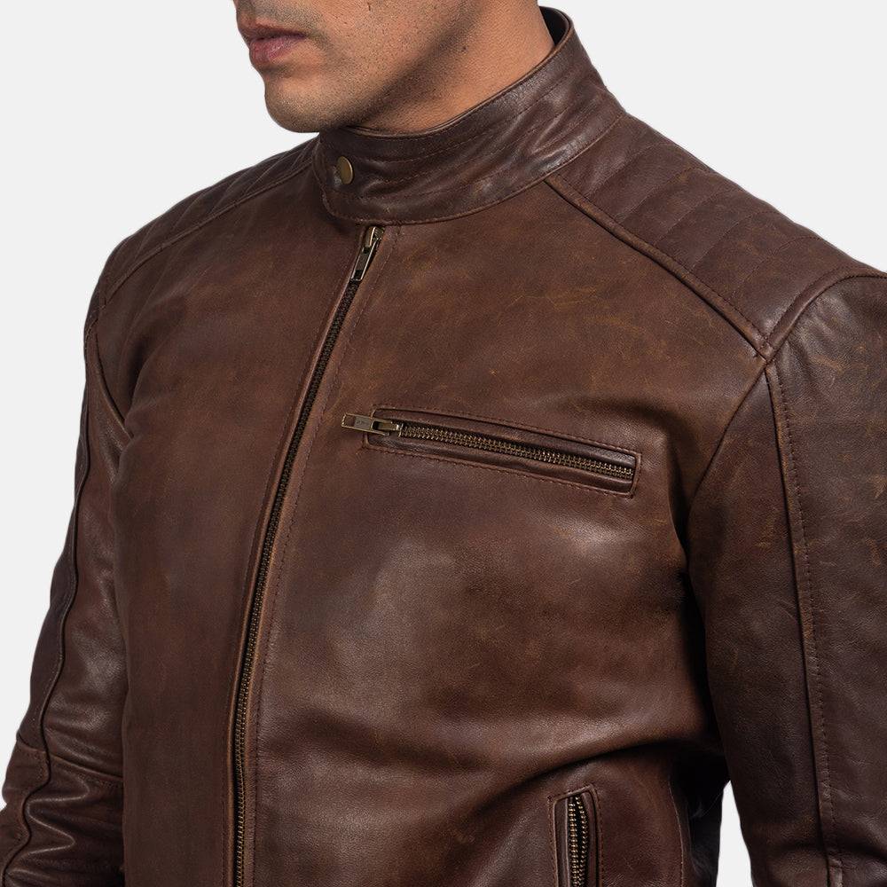 Dean Brown Leather Biker Jacket - Kualited