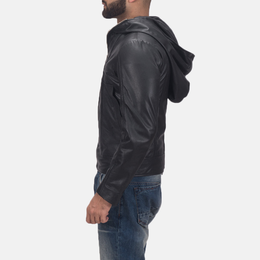 Spratt Black Hooded Leather Jacket - Kualited