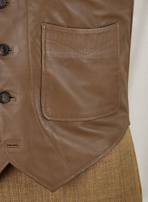 Men’s Brown Leather Biker Vest - Kualited