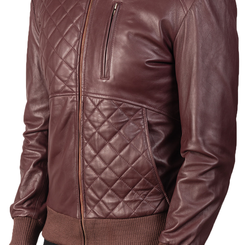 Moda Maroon Leather Bomber Jacket - Kualited