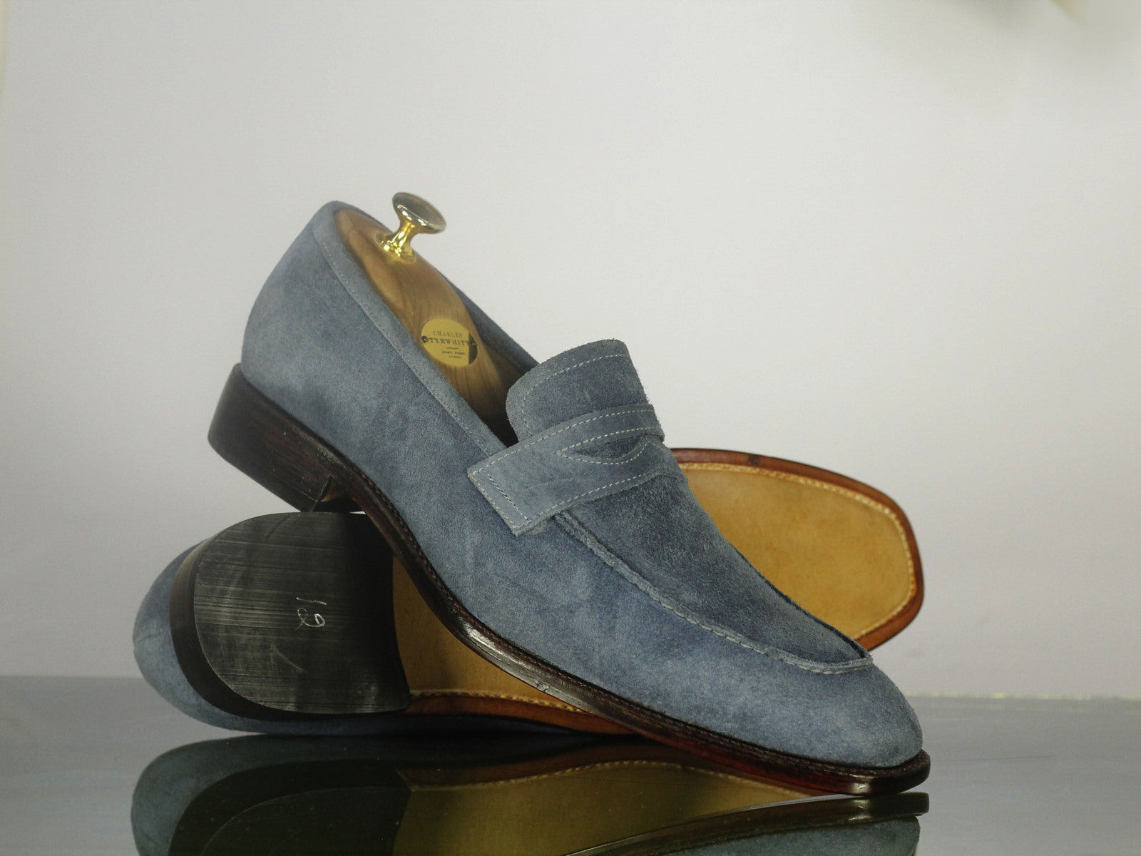 Handmade Men's Gray Suede Penny Loafer Shoes, Men Designer Dress Moccasin Shoes