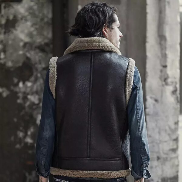 Men’s Dark Brown Leather Shearling Vest - Kualited