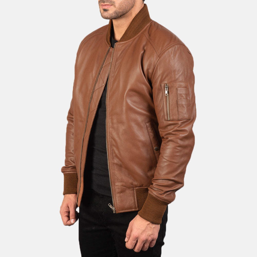 Bomia Ma-1 Brown Leather Bomber Jacket - Kualited