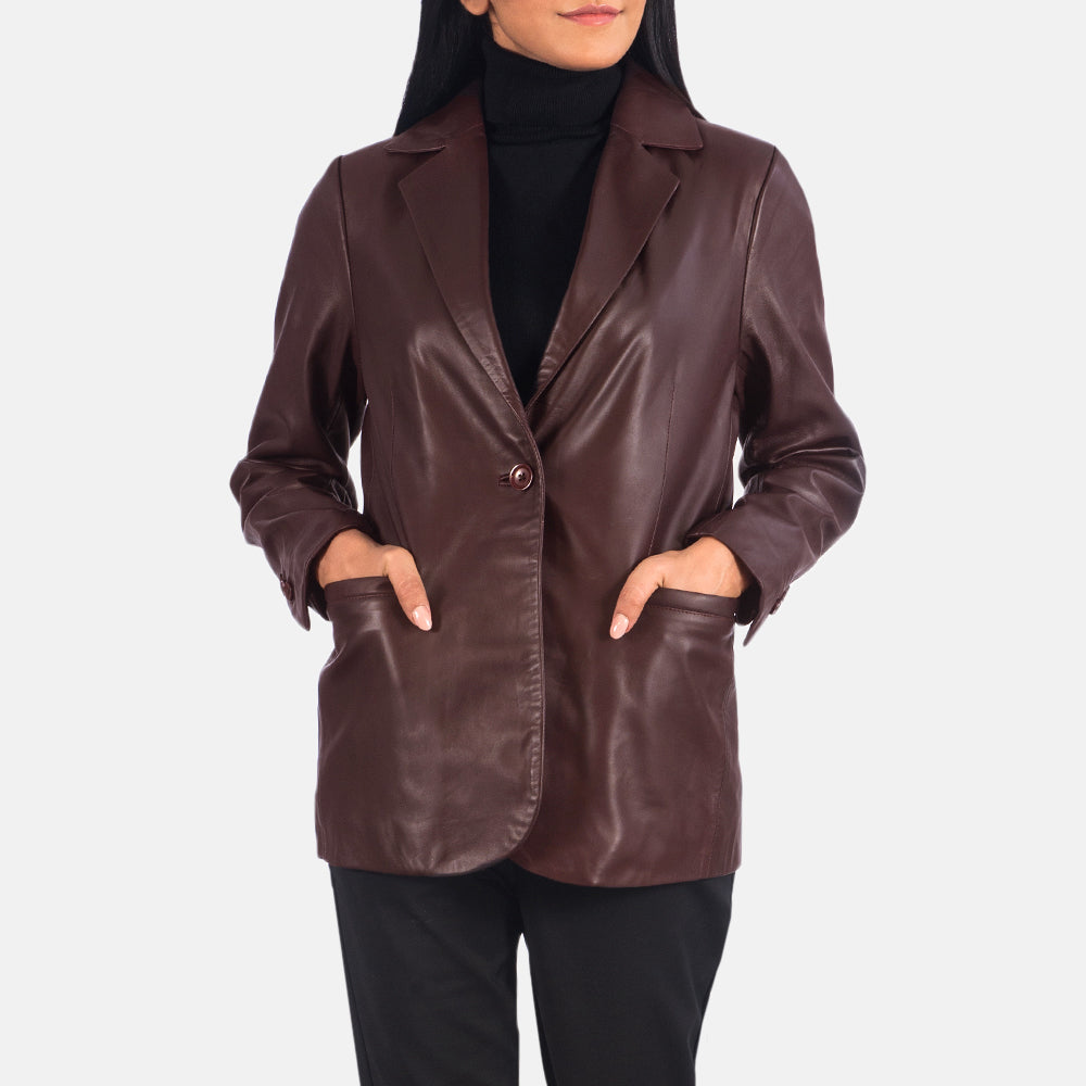 Norma Maroon Leather Blazer - Kualited