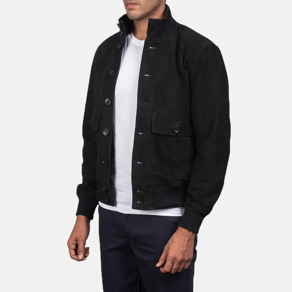 Eaton Black Suede Bomber Jacket