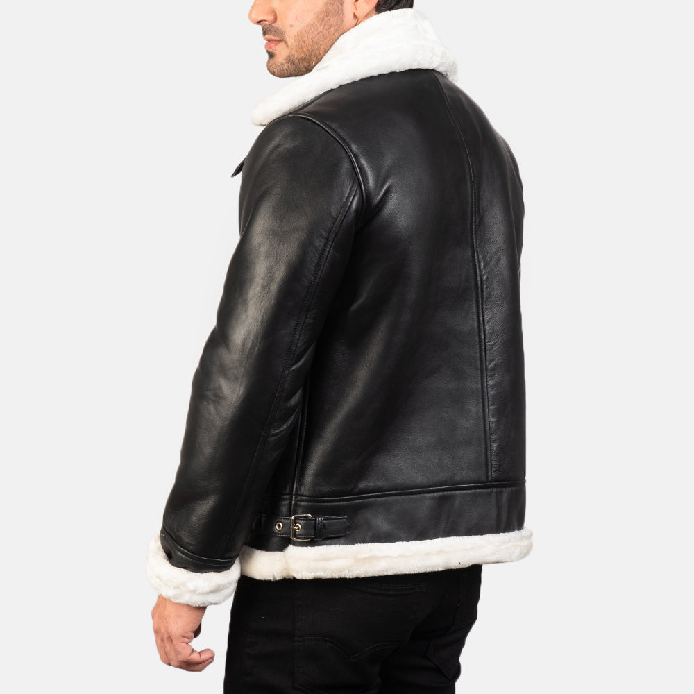 Francis B-3 Black & White Leather Bomber Jacket - Kualited