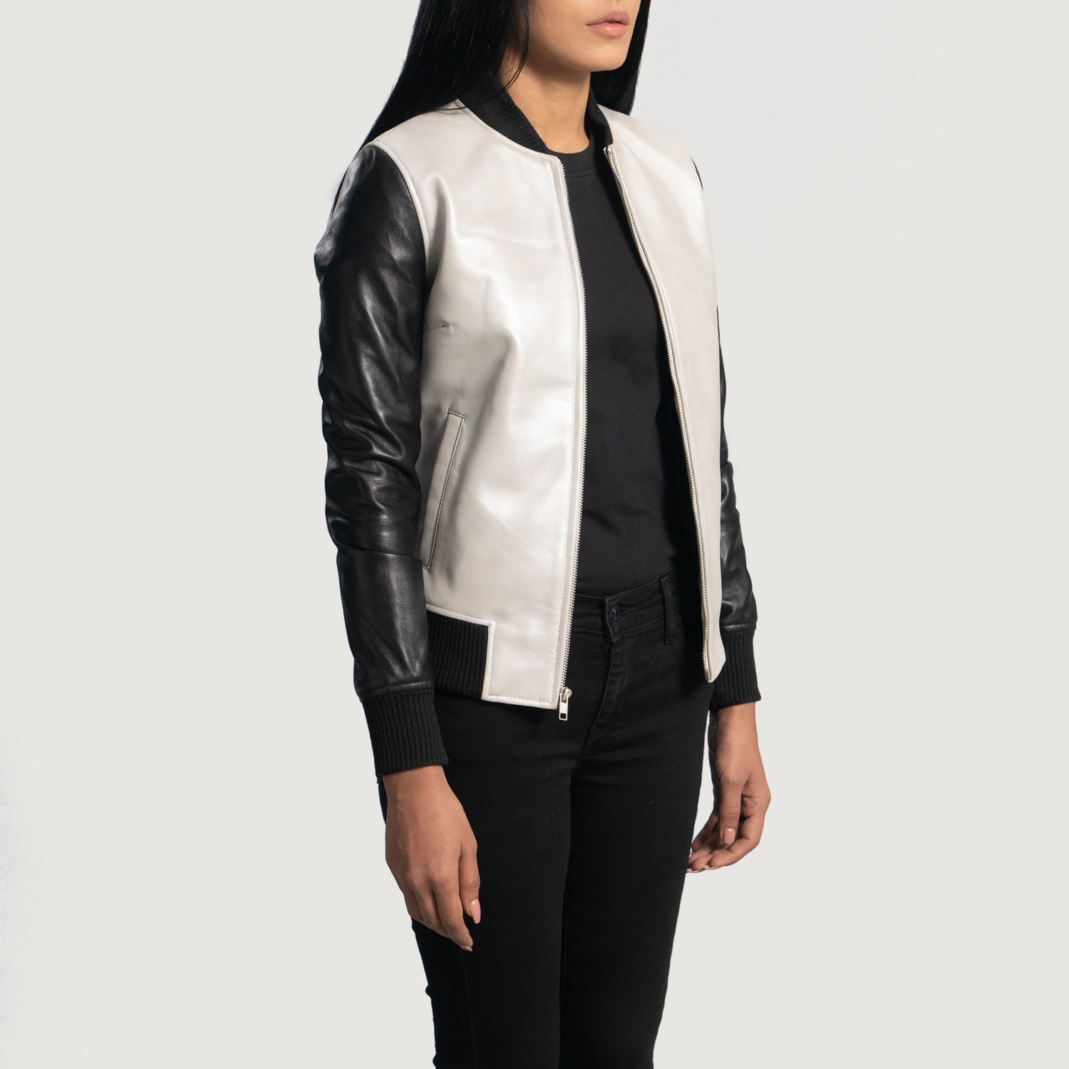 Cole Silver Leather Bomber Jacket - Kualited