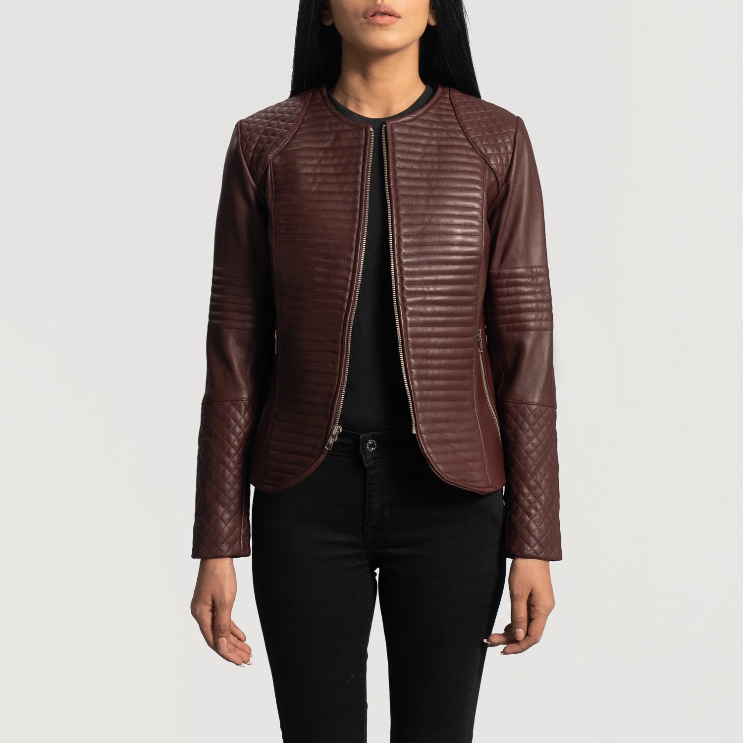 Nexi Quilted Maroon Leather Jacket - Kualited