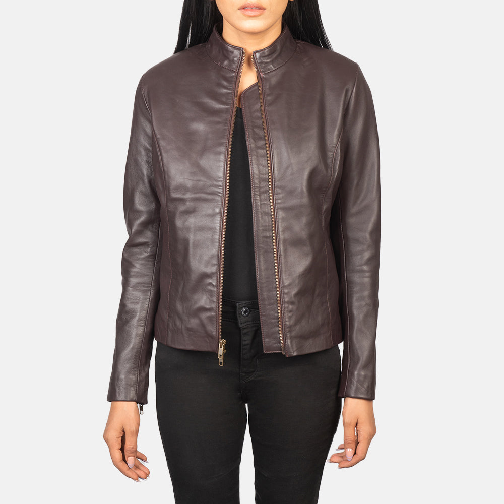 Rumella Maroon Leather Biker Jacket - Kualited