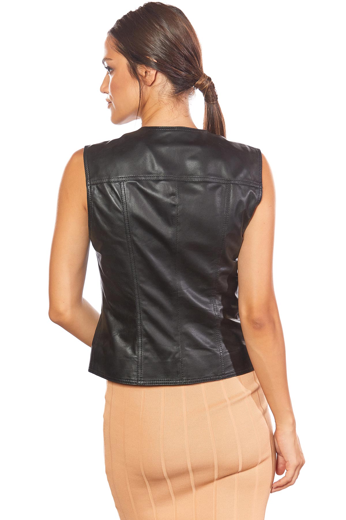 Women Black Genuine Leather Vest