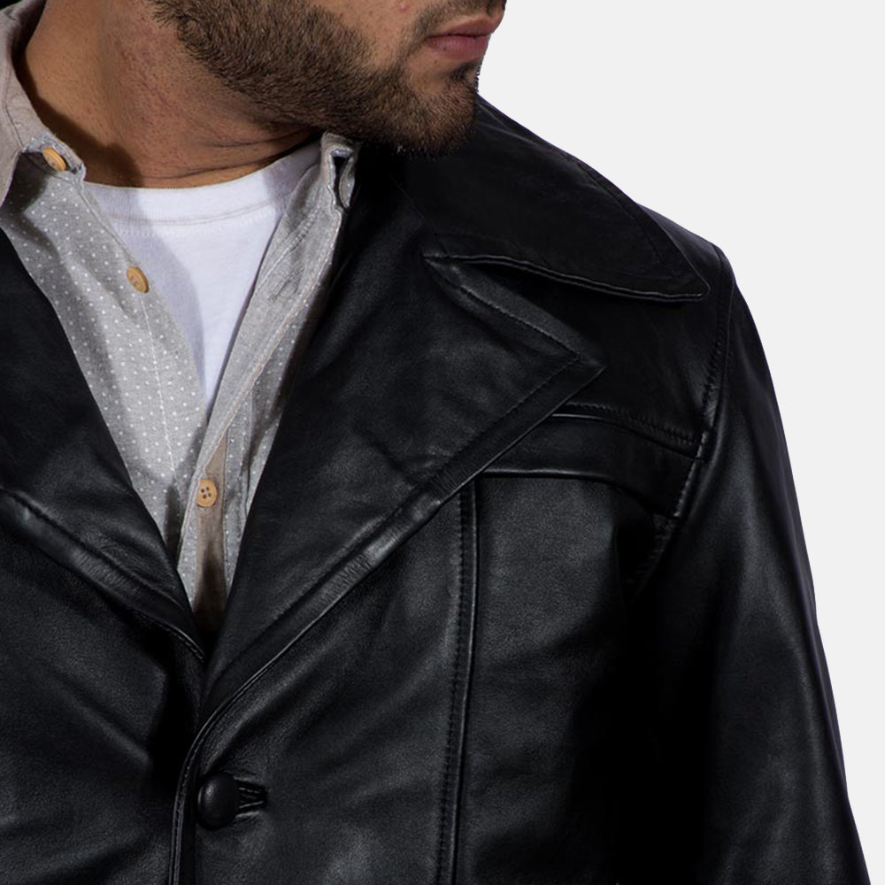 Brawnton Black Leather Coat