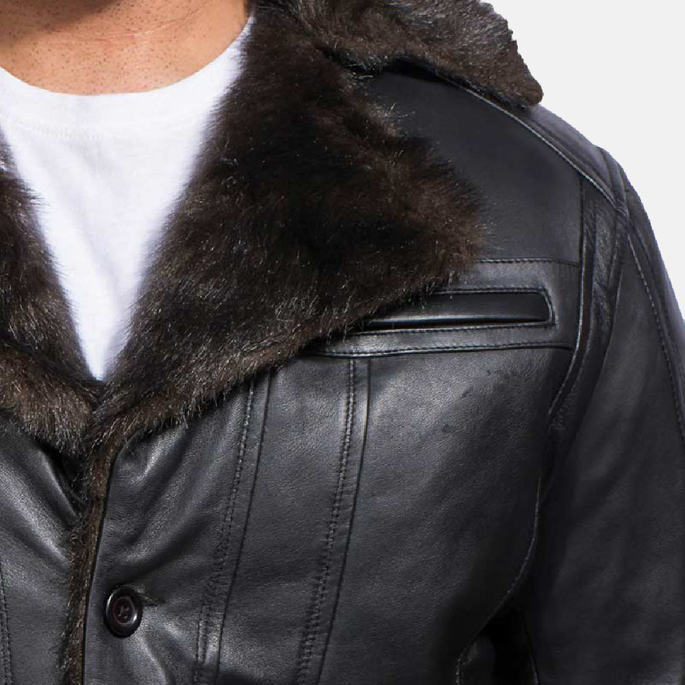 Furcliff Black Leather Coat - Kualited