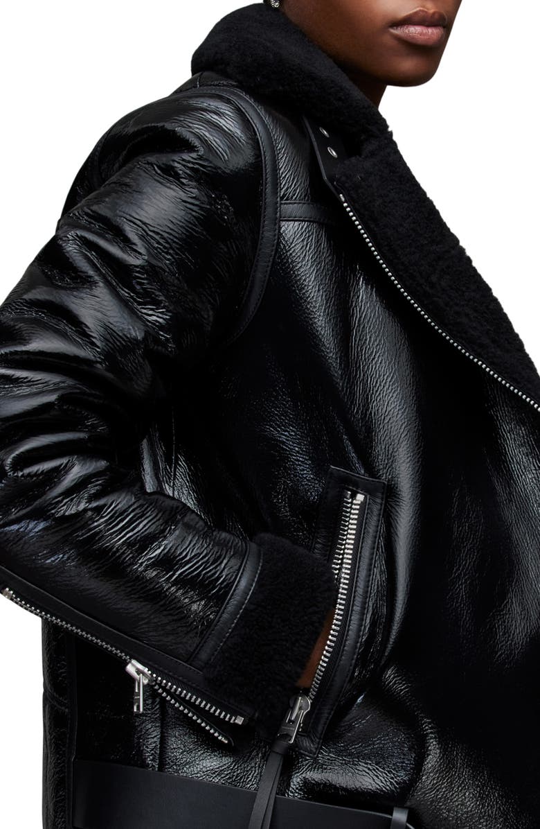 Rei Genuine Shearling & Leather Moto Jacket