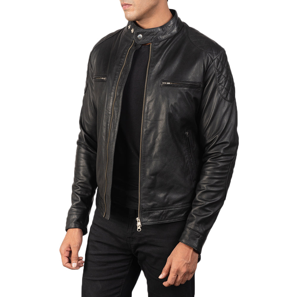 Gatsby Black Leather Biker Jacket - Kualited