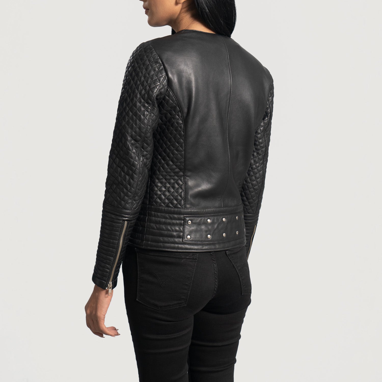 Celeste Studded Black Leather Biker Jacket