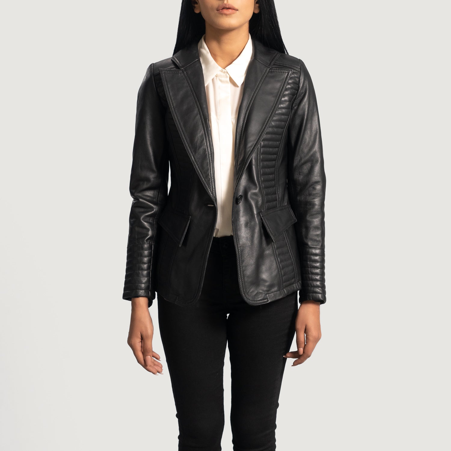 Selina Black Leather Blazer - Kualited