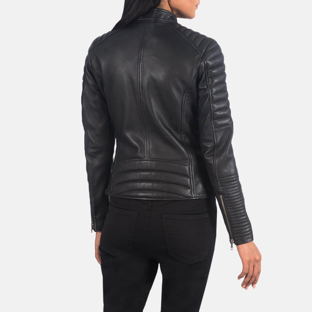 Adalyn Quilted Black Leather Biker Jacket - Kualited