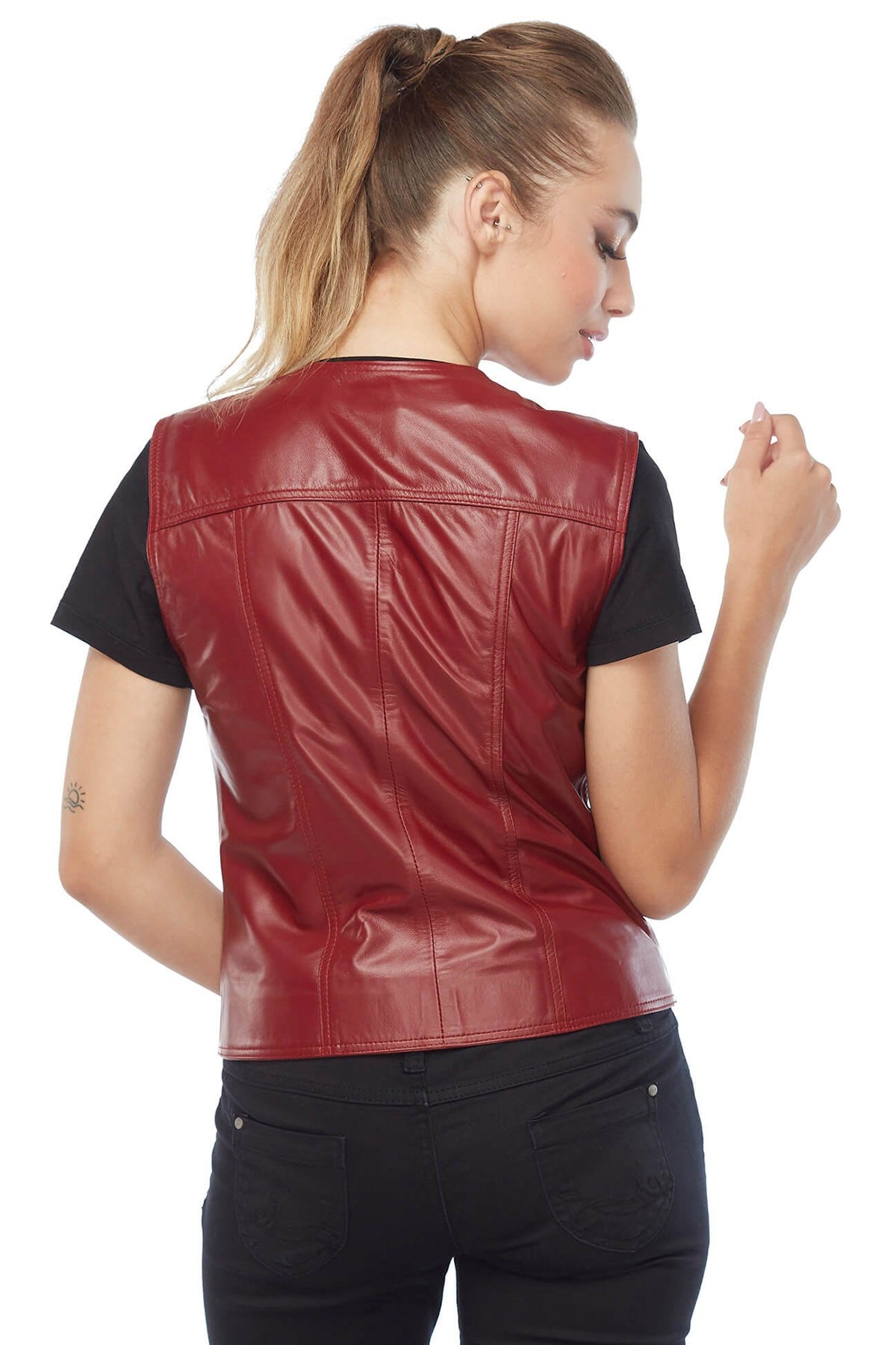 Red Leather Vest for Womens