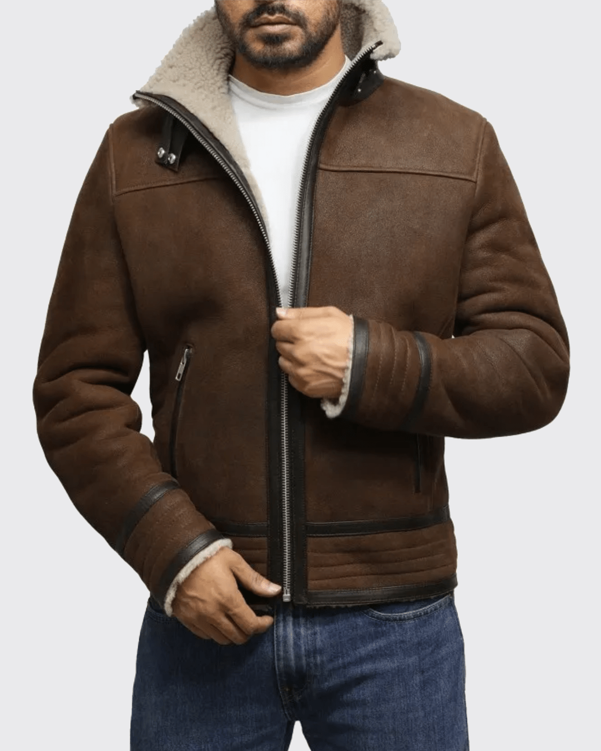 Men’s Brown Quilted Genuine Shearling Leather Aviator Flying Jacket