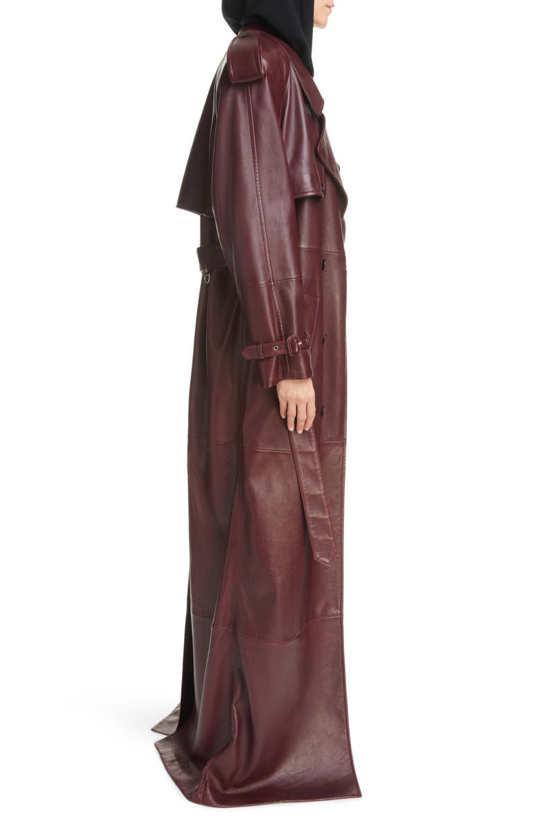 Classic Plunge Long Leather Trench Coat