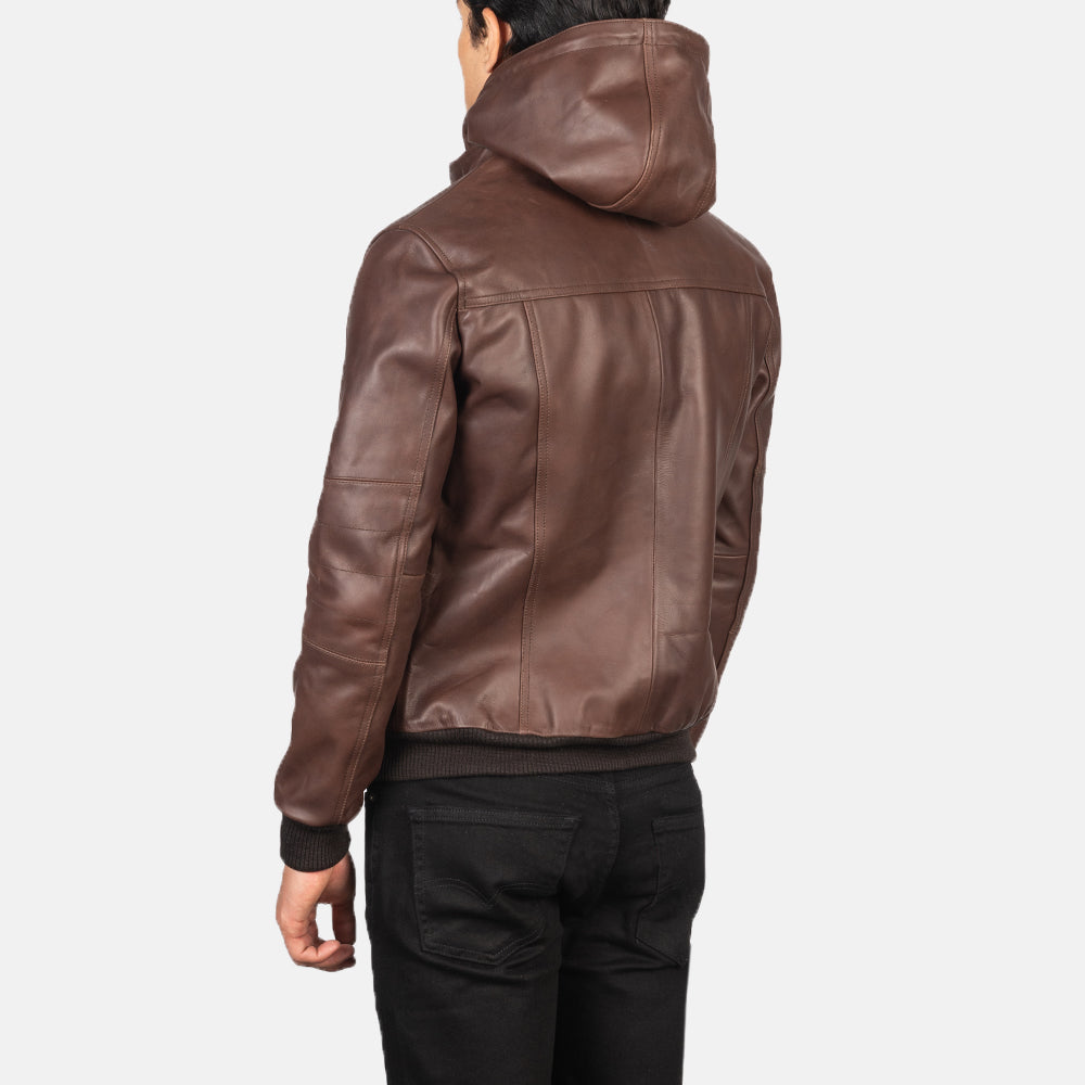 Bouncer Biz Brown Leather Bomber Jacket - Kualited