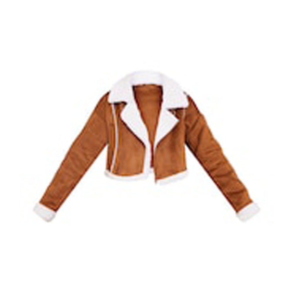 Brown Borg Lined Genuine Suede Super Cropped Aviator Jacket