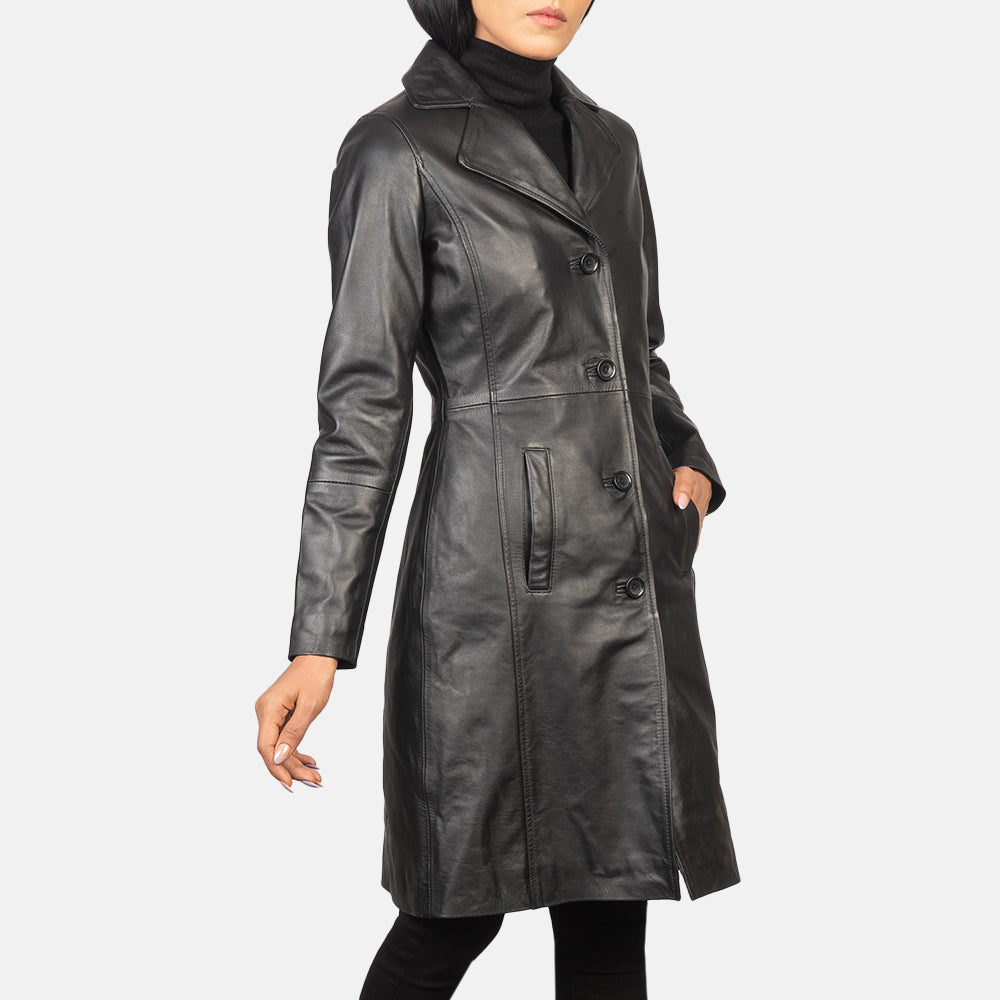 Alexis Black Single Breasted Leather Coat - Kualited