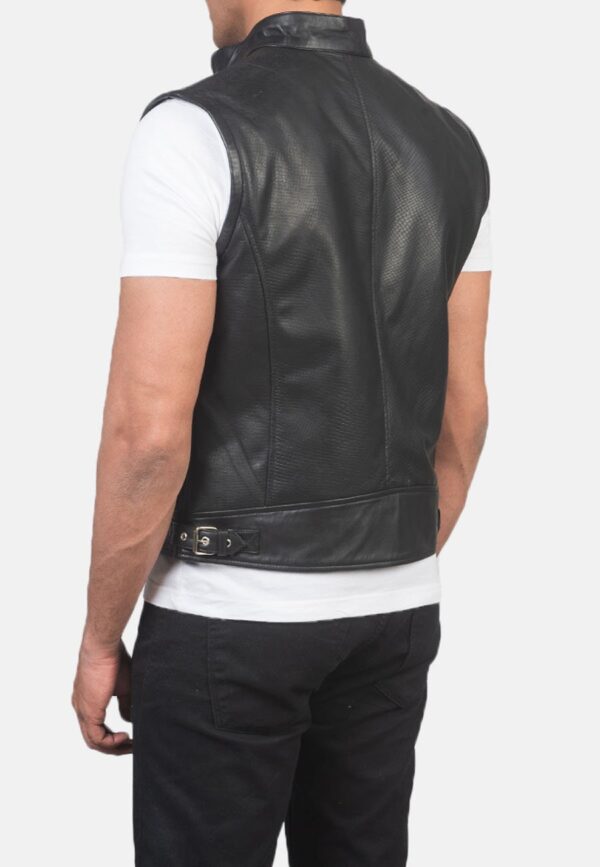 Men’s Black Leather Biker Vest - Kualited