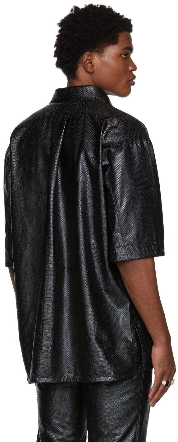 Men’s Black SnakeSkin Printed Leather Shirt - Kualited