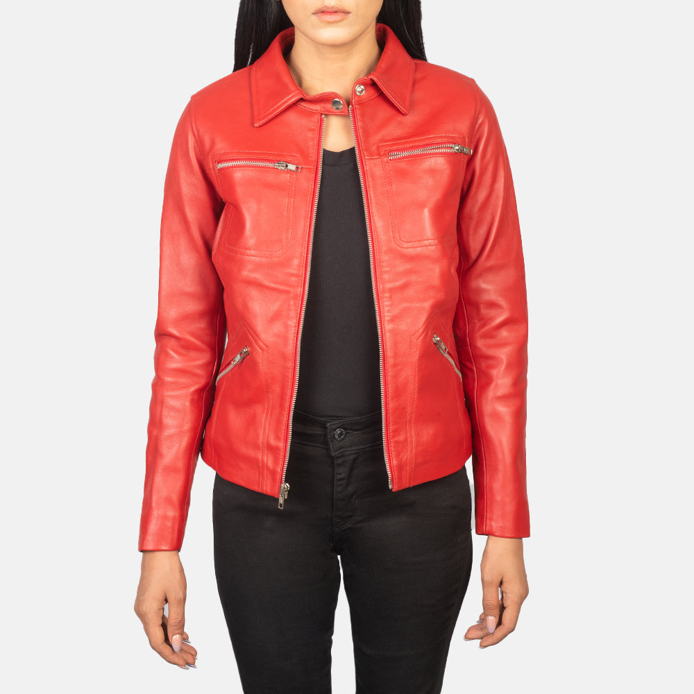 Tomachi Red Leather Biker Jacket