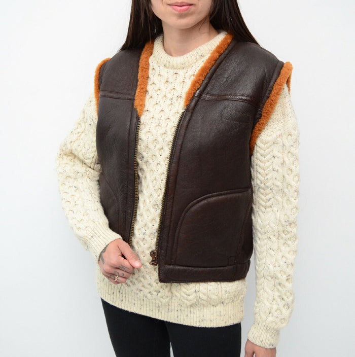 Women's Vintage Quality Leather Sheepskin Shearling Vest