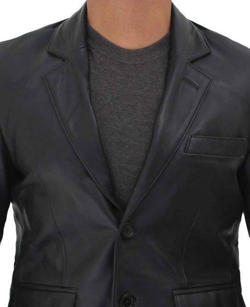 Men’s Casual Black Leather Blazer