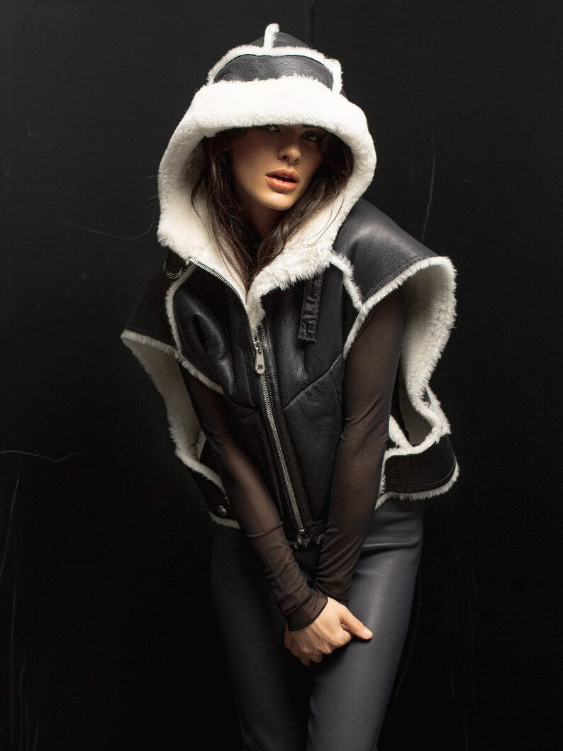 women black shearling vest