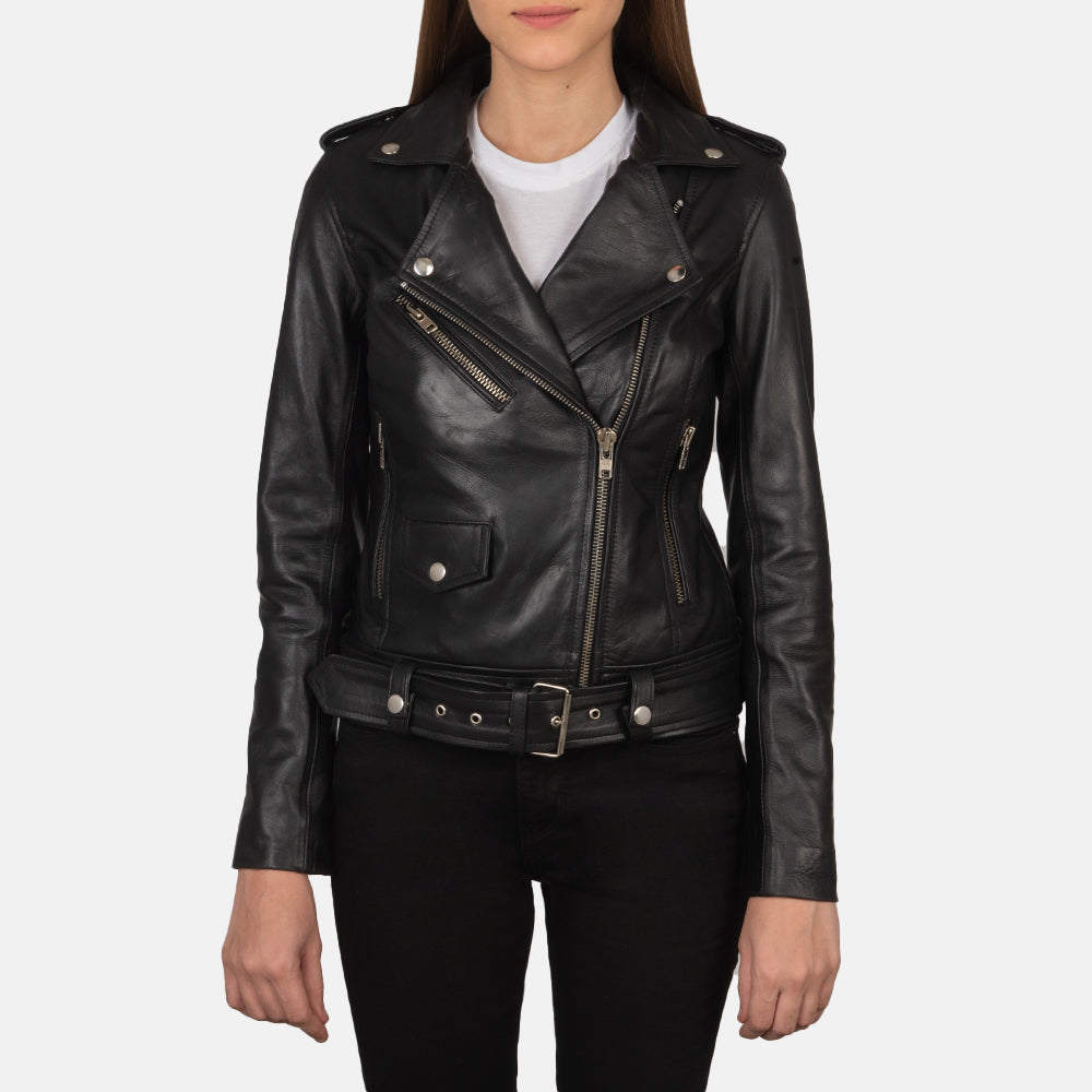 Alison Black Leather Biker Jacket - Kualited