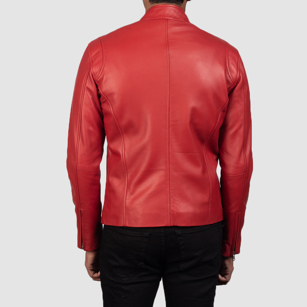 Ionic Red Leather Biker Jacket - Kualited