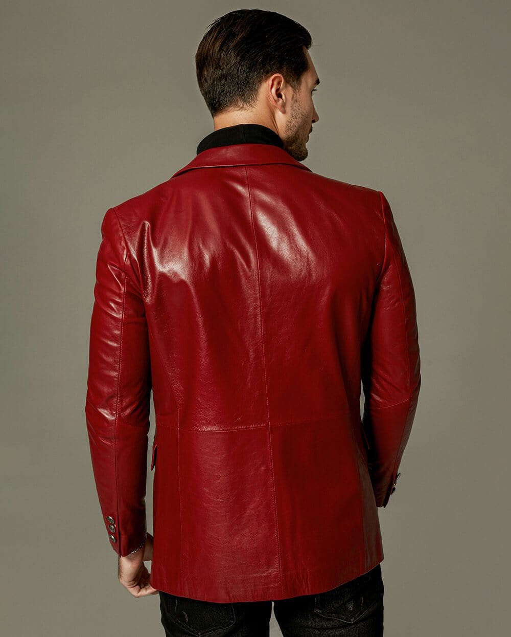 Classic Red Buttoned Goatskin Blazer Leather Jacket