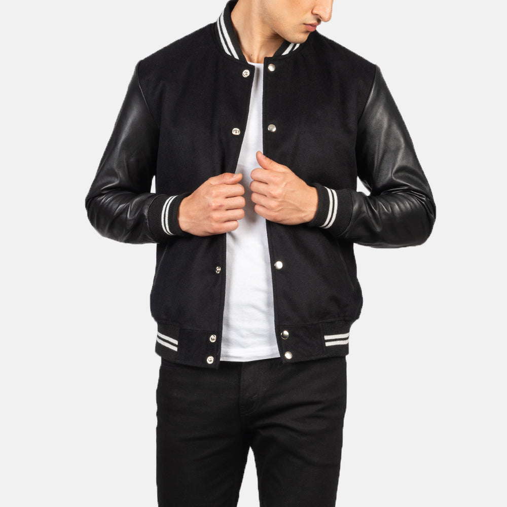 Vaxton Black Striped Hybrid Varsity Jacket - Kualited