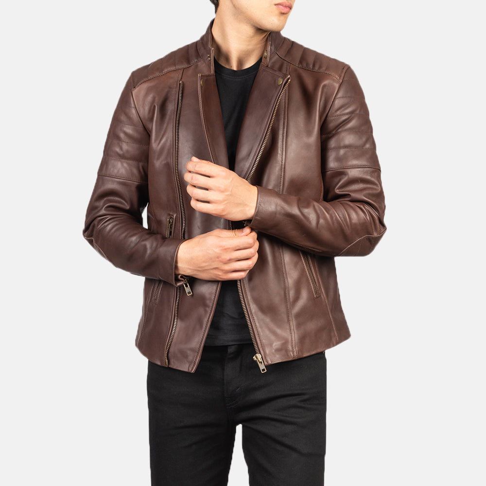 Faisor Brown Leather Biker Jacket - Kualited