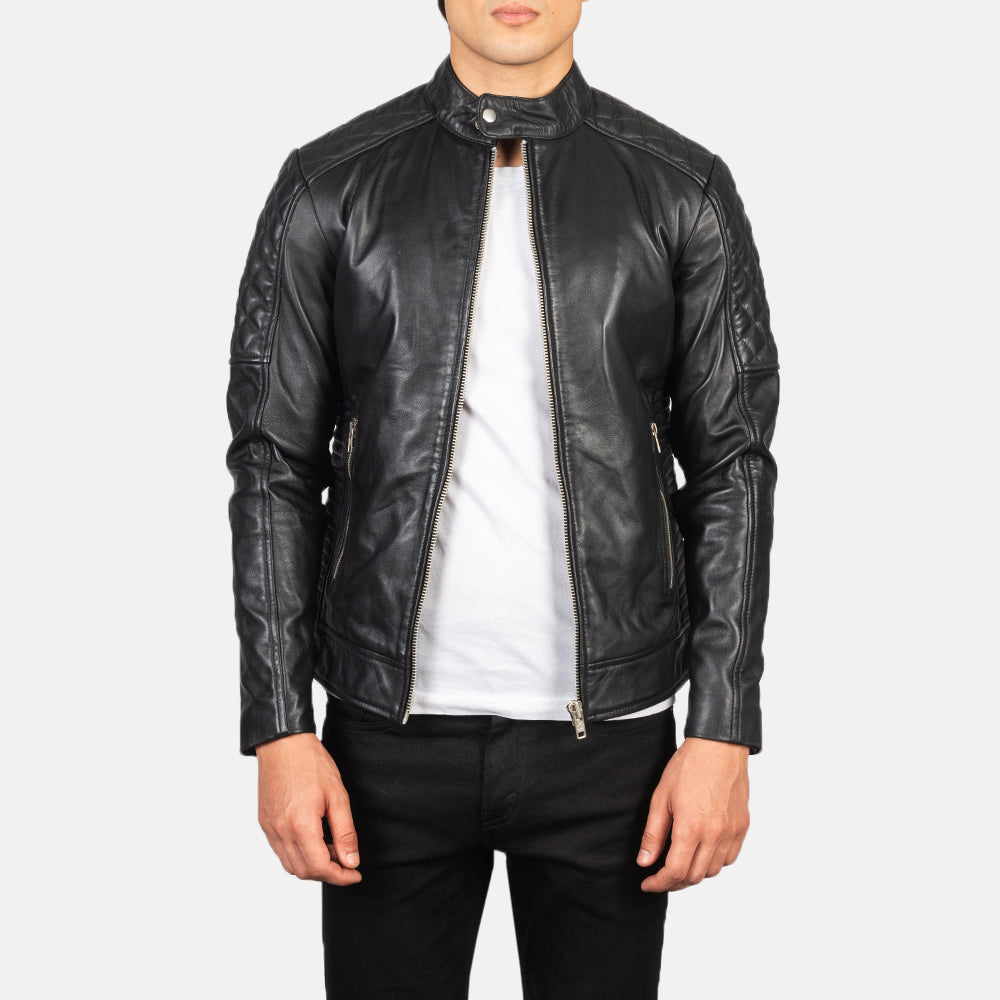 Fernando Quilted Black Leather Biker Jacket - Kualited