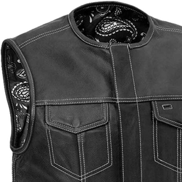 Men’s Black Leather Biker Vest - Kualited